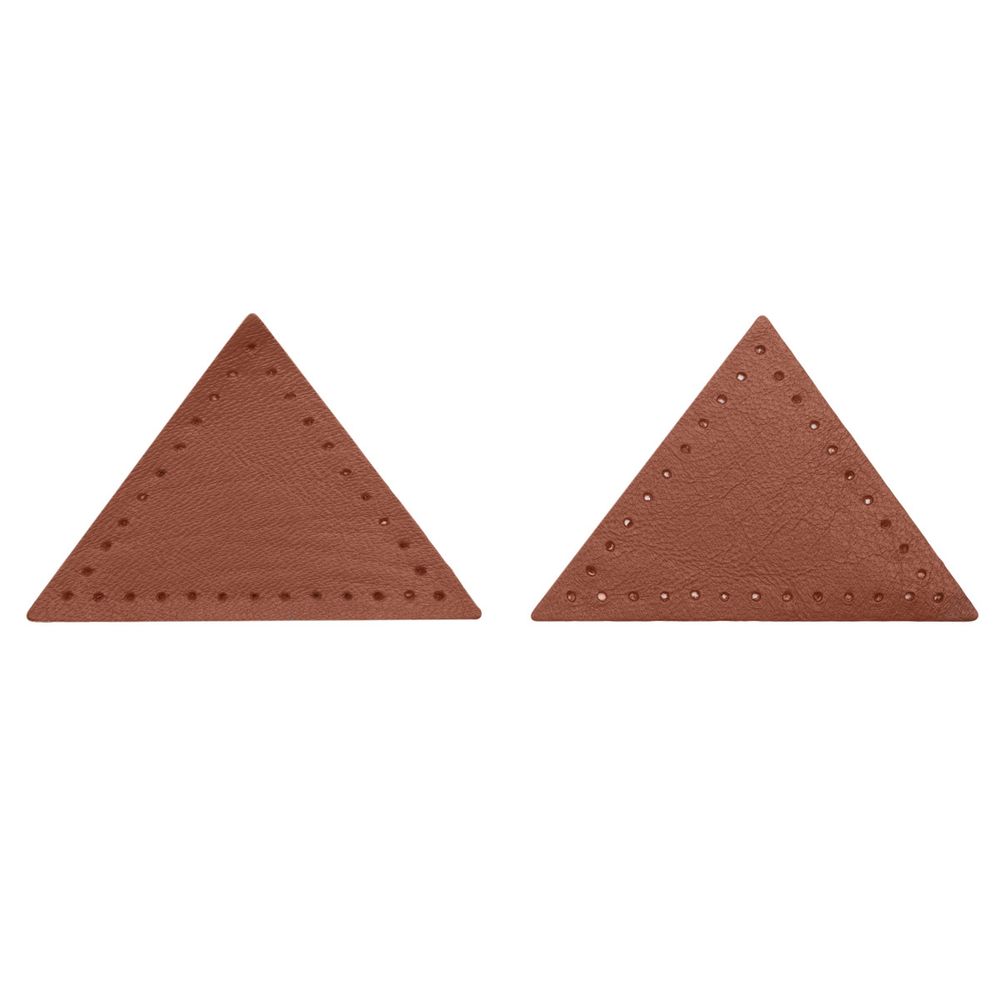 Заплатки пришивные из кожи, треугольник равнобедр., стор. 6см, с перфорацией, 2 шт, 100% кожа, 02 светло-коричневый, 9902