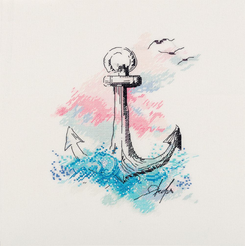 Набор для вышивания нитками Panna, Морской якорь, 20х24 см, Panna