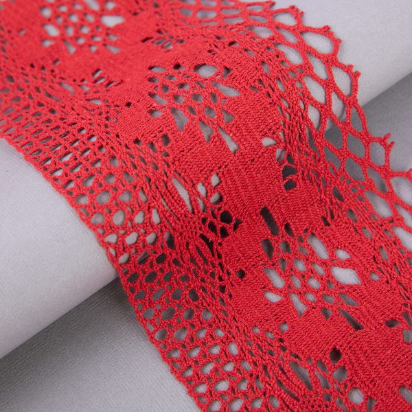 Кружево вязаное (тесьма) широкое 125 мм / 25 м, красный, Gamma С3749Г17(рис.125.01.173)
