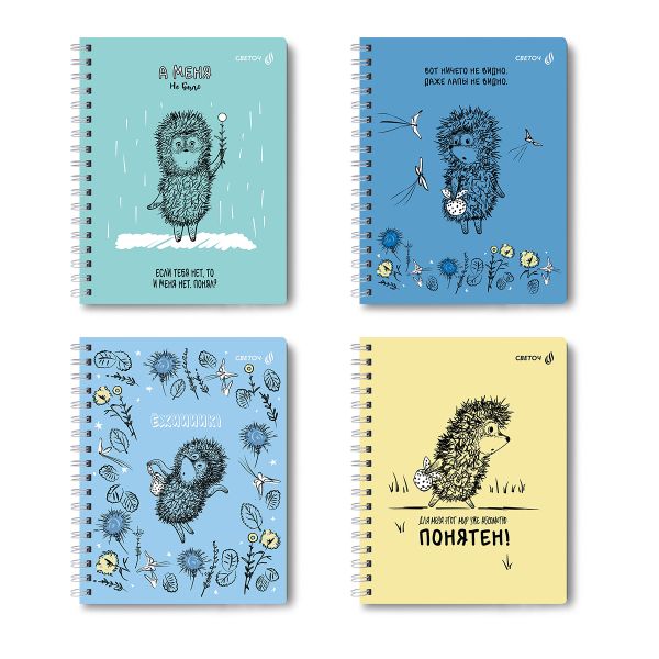Тетрадь ученическая общая с двойной обложкой, (лицензия), A5 96 л. на гребне 65 г/м², белизна 100 %, 4 шт, клетка, 01208 Найти друга (Ёжик в тумане), Светоч Т117