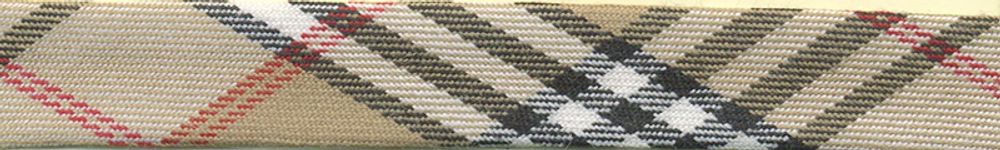 Бейка косая хлопковая с п/э шотландка 18 мм, бежево-черный, 20 метров, Matsa