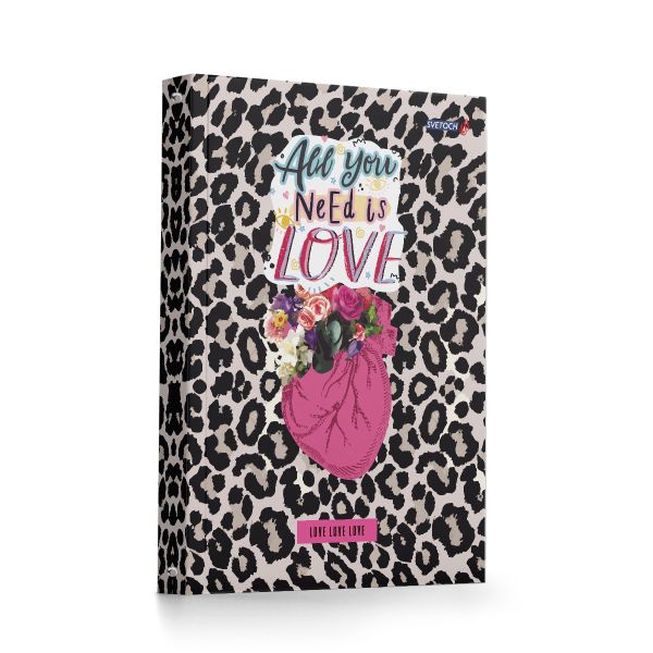 Тетрадь общая со сменным блоком, выборочный лак, A5 160 л. на 4 кольцах 65 г/м², белизна 100% 12 шт, клетка, 000662 Такая любовь, Светоч ТЕТ160-003