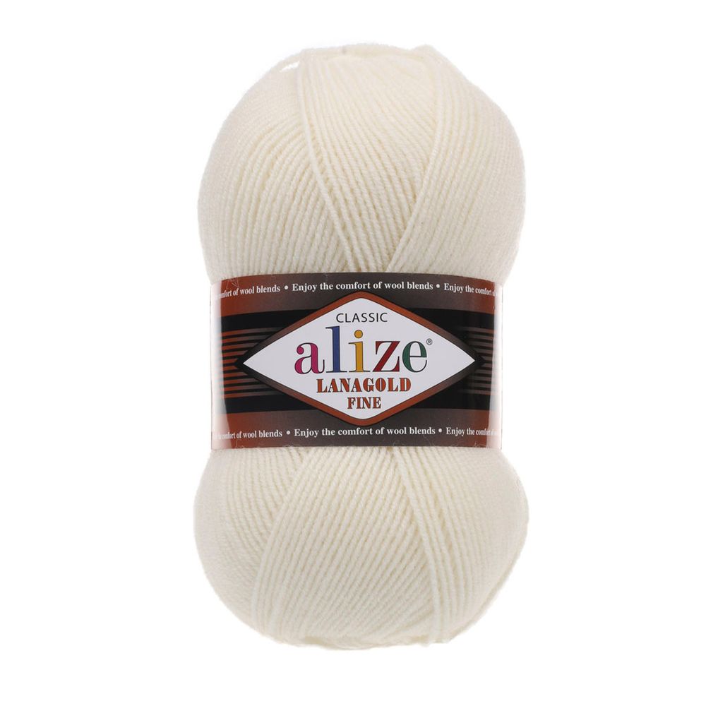 Пряжа Alize (Ализе) Lana Gold Fine / уп.5 мот. по 100 г, 390м, 062 молочный A