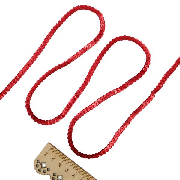 Тесьма пайетки, 6 мм, 73м (50103 красный)