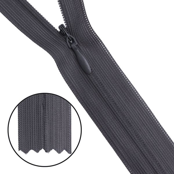 Молния потайная (скрытая) Т3 (3 мм) 1 зам., н/раз., 20 см, нейлон, 301 т.серый, 10 шт