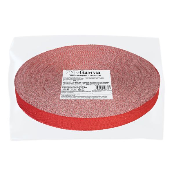Тесьма (лента) киперная п/э с люрексом 20 мм / 50 метров, красный-серебристый/red-silver, Gamma TPTL-20