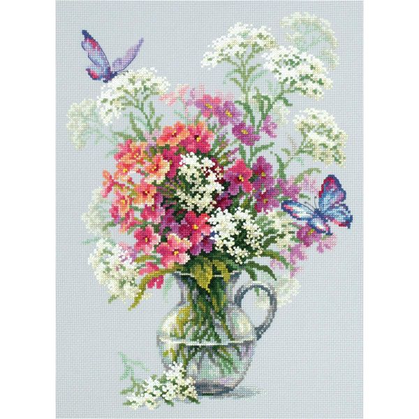 Набор для вышивания нитками Чудесная игла, Флоксы и тысячелистник 24х33см