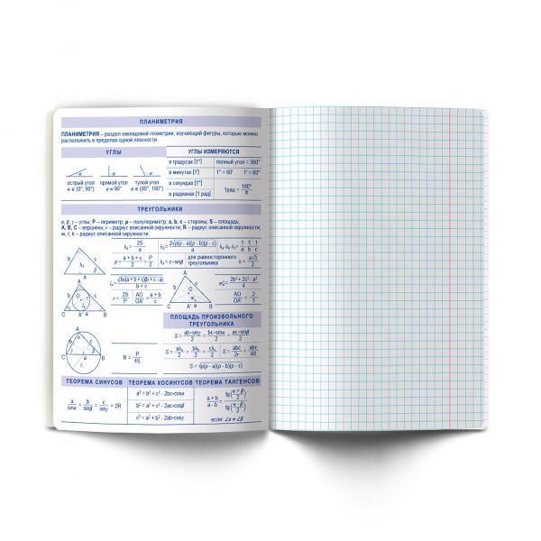 Тетрадь со справочным материалом На задней парте, выбор.лак, A5+ 48 л. на скобе 65 г/м², белизна 100 %, 10 шт, клетка, 01302 На задней парте Геометрия, Светоч Т141