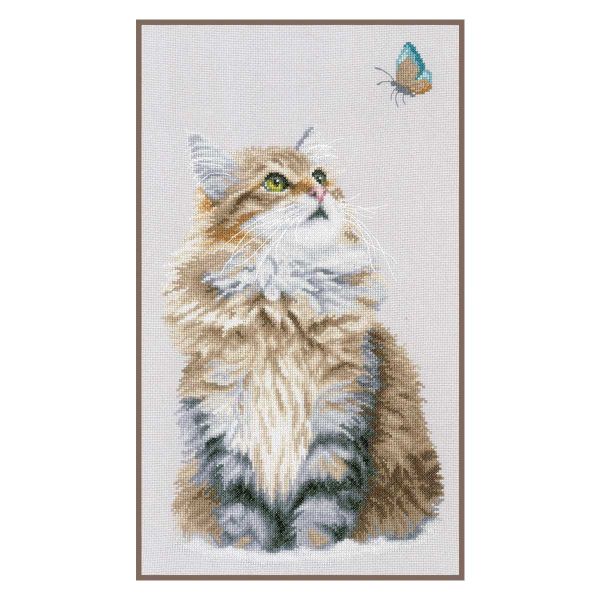 Набор для вышивания нитками Lanarte, Лесной кот 25х42см
