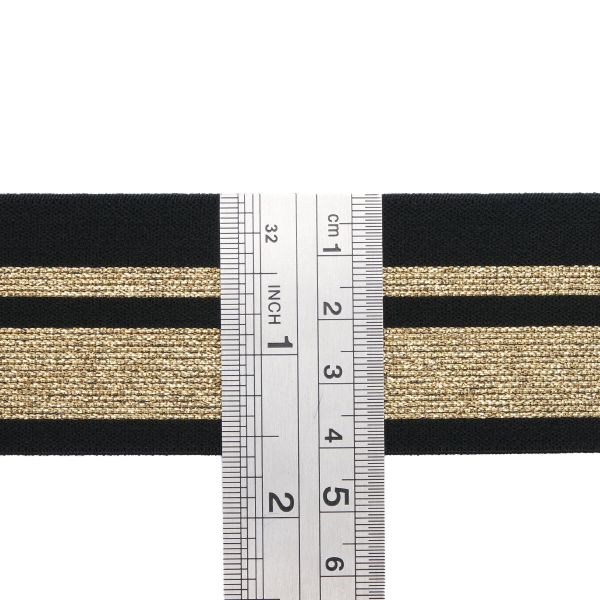 Резинка вязаная 40.0 мм / 25 метров, черный/золото