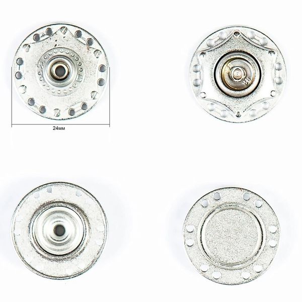 Кнопка пришивная металл ⌀24.0 мм, серебро, 4 шт, BIG