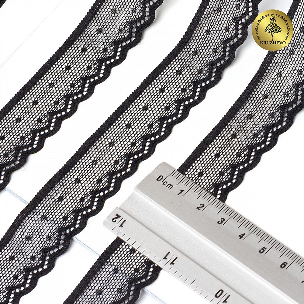 Кружево эластичное (стрейч) 25 мм, 8028, цв.02 черный уп.50м, Kruzhevo