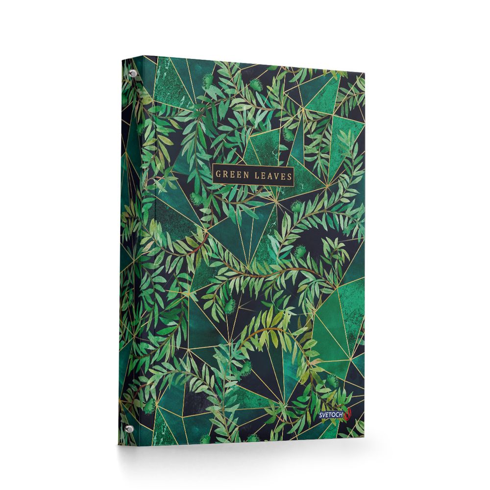 Тетрадь общая со сменным блоком, глянцевая ламинация, A5 160 л. на 4 кольцах 65 г/м², белизна 100% 12 шт, клетка, 000661 Зелёный калейдоскоп, Светоч ТЕТ160-001