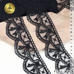 Кружево на сетке матовая нить с бантиками 60 мм, цв.т.синий, 10 метров, Kruzhevo