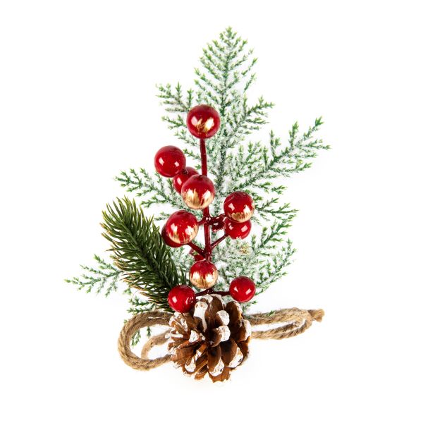 Веточка декоративная хвойная с шишкой и ягодами 30 см, 3 шт, 01, Blumentag