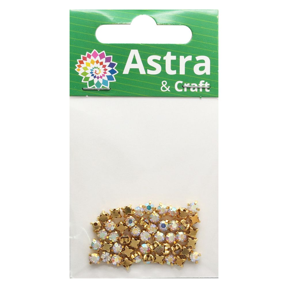 Хрустальные стразы в цапах/золото, 4мм, 50 шт/упак, Astra&Craft (42 прозрачный AB), 4AR159/166