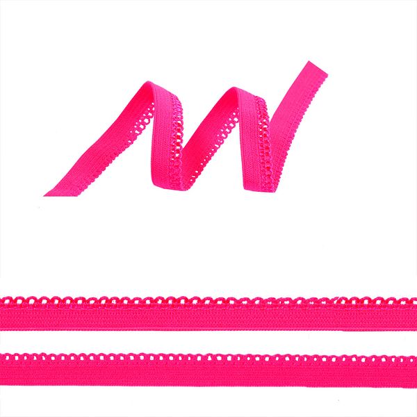 Резинка бельевая (ажурная) 10.0 мм / 100 метров, RB031402A, A1402 розовый неон