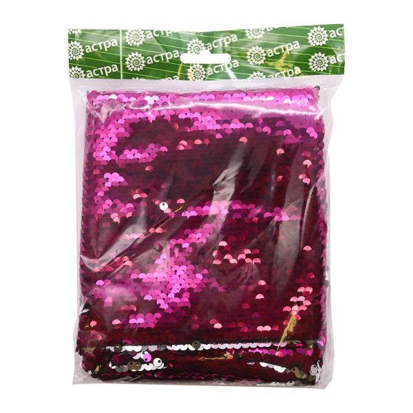 Ткань для рукоделия с двухсторонними пайетками, ярко-розовый/серебро, 65х50см, Astra&Craft