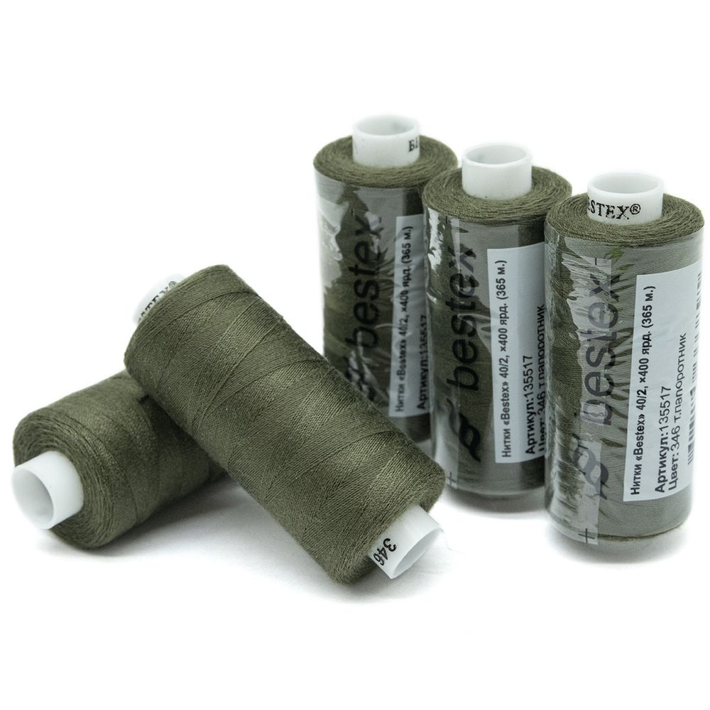 Нитки швейные бытовые Bestex 40/2, 365 м (400 ярд) / 10 кат., 346 оливковый хаки