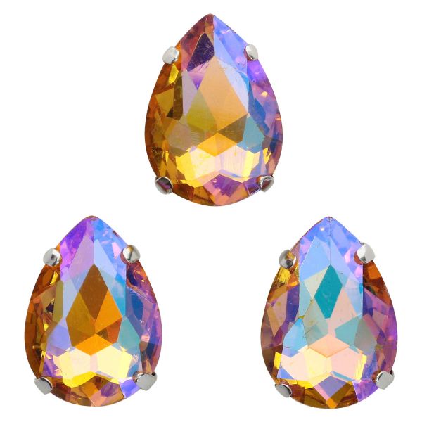 Хрустальные стразы в цапах формы капля, желтый с покрытием AB 13х18 мм, 3 шт., АЦ005НН1318