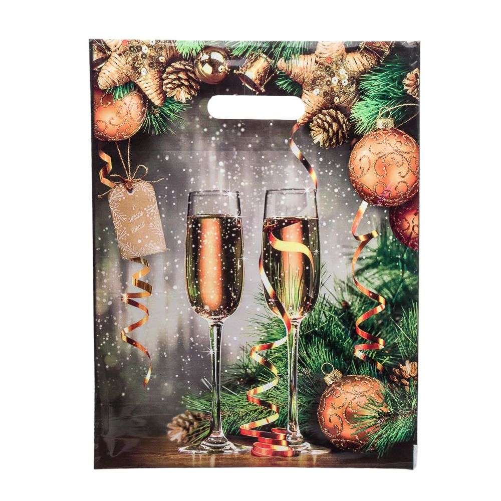 Пакет "Звон бокалов", полиэтиленовый с вырубной ручкой, 31х40см, 60мкм, 3779409, 50 шт