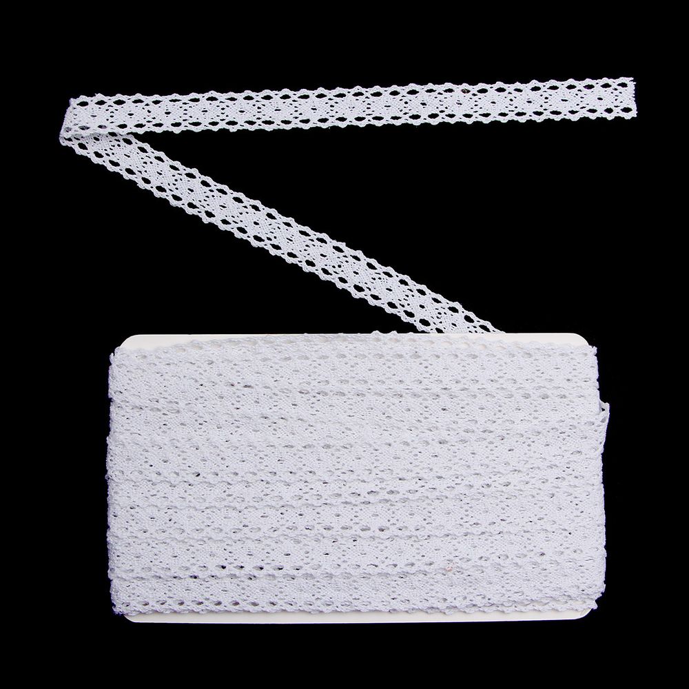 Кружево вязаное (тесьма) хлопковое 15 мм / 9.14 метров, белоснежный