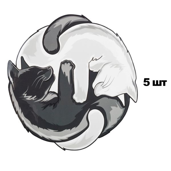 Термотрансфер 18.6х18 см, Коты инь ян, 5шт