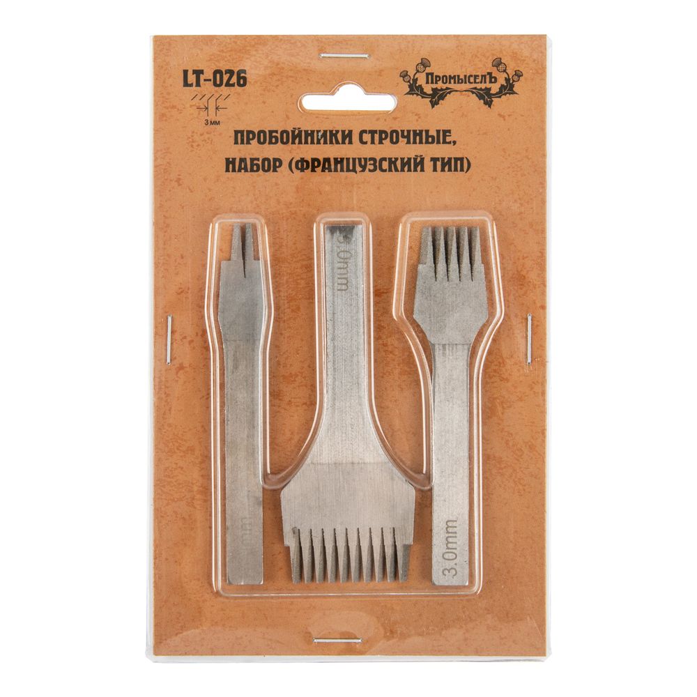 Пробойники для кожи строчные, набор (французский тип) для кожи, косой зуб, шаг 3 мм, Промысел, LT-026