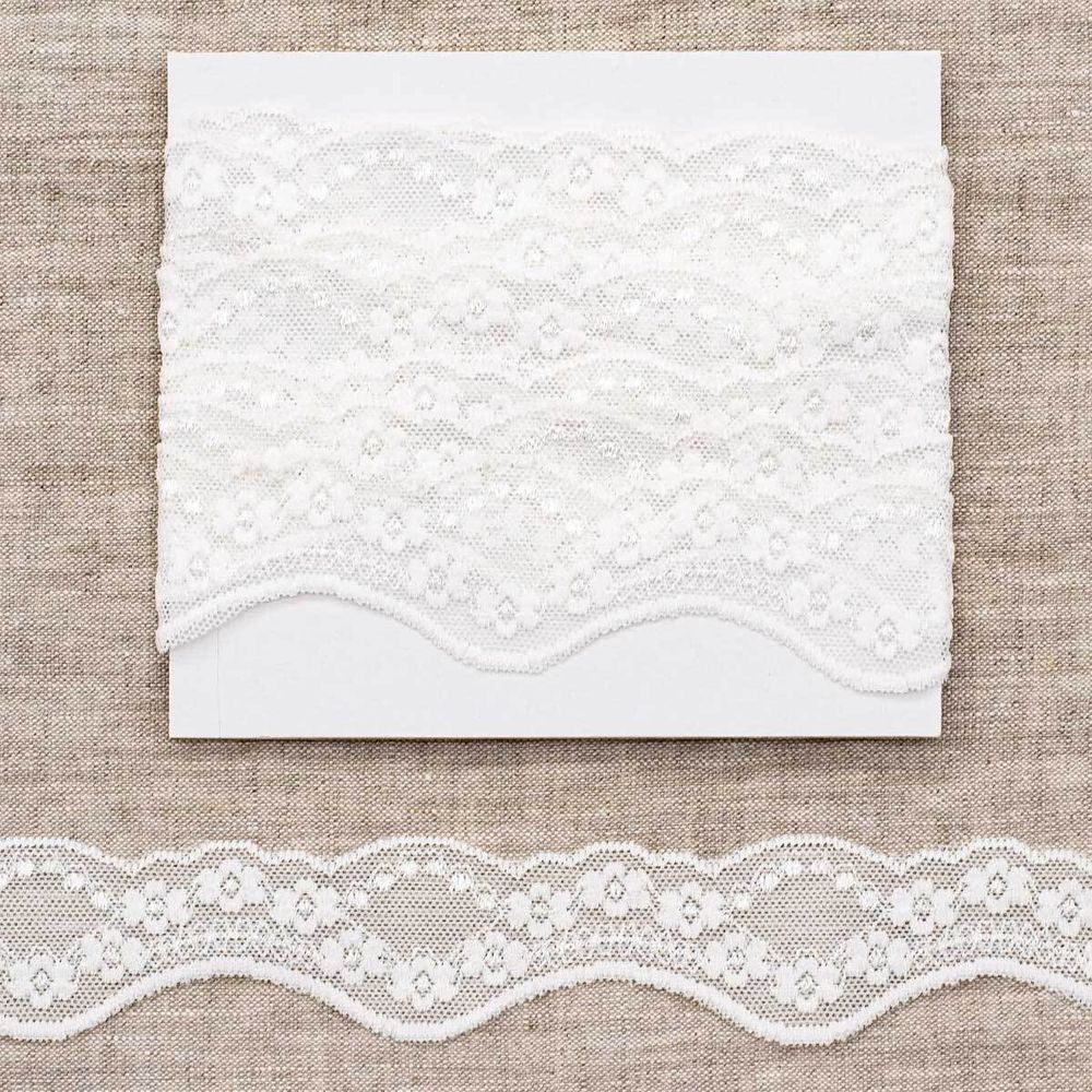 Кружево эластичное (стрейч) 40 мм, 3,4 м, ±4 см, белый