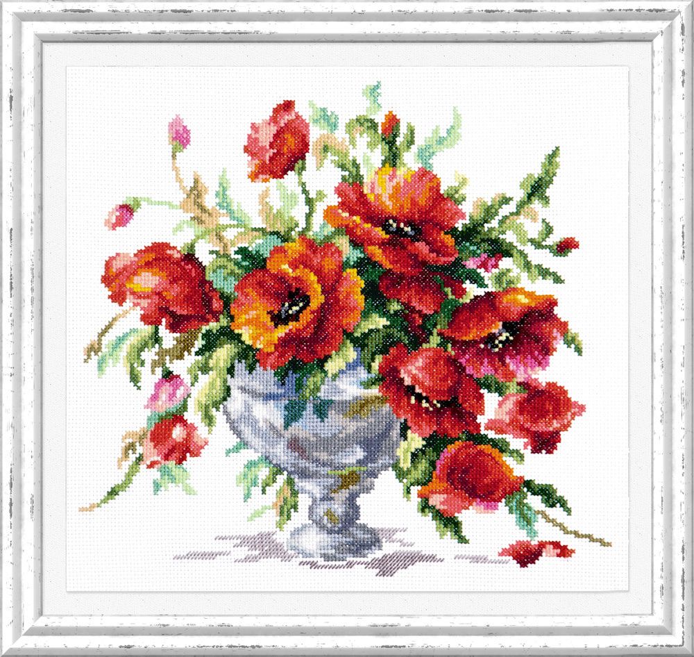 Набор для вышивания нитками Чудесная игла, Красные маки, 27х24 см