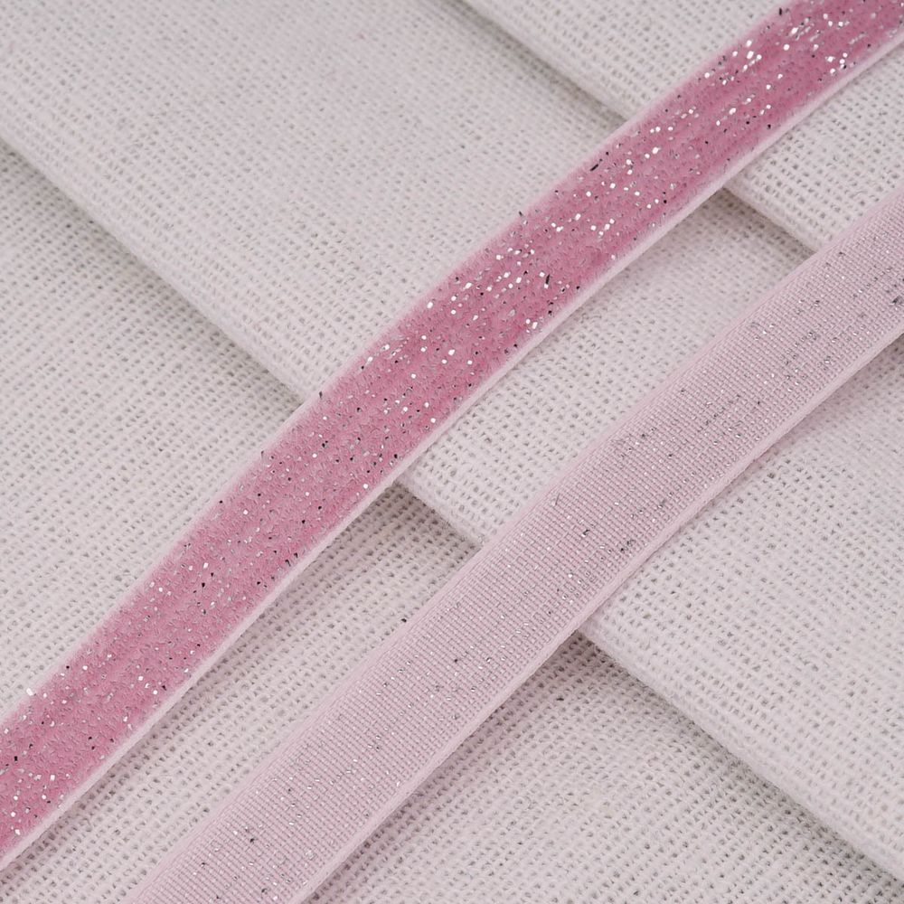 Лента бархатная (тесьма) с люрексом 10.0 мм / 32.9±2 метров, 36 розовый