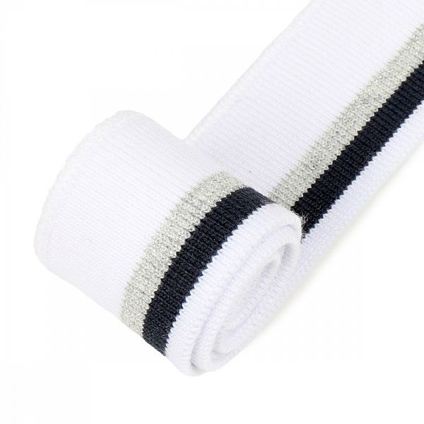 Подвяз (довяз) трикотажный 3.5х80 см, белый с т.синей и серебряной полосами, 100% п/э, 2 штуки