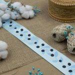 Лента атласная с рисунком 45.0 мм / 3 метра, Ягодная ветвь (голубой), Globus