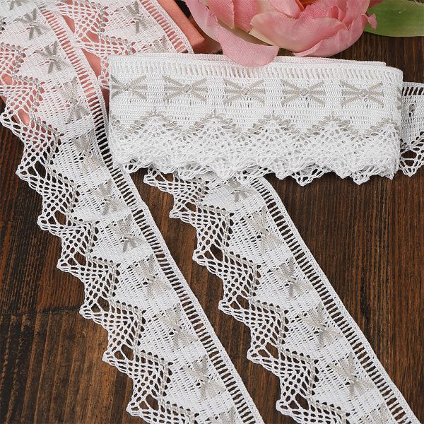 Кружево вязаное (тесьма) 37 мм, диз.K-10034 цв.белый+серый, 3 метра, Kruzhevo