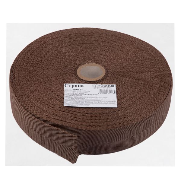 Стропа (ременная лента) 40 мм / 25 метров, толщ. 1.44 мм, [14.4 г/пог.м], 100% п/п, рис. 3114, коричневый, Gamma С1594Г17