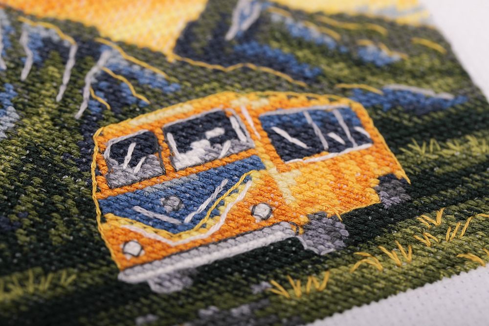 Набор для вышивания нитками Klart, Поездка к закату, 10х10 см