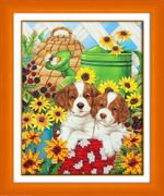 Набор для вышивания бисером Паутинка, Щенята в цветах 14х18 см