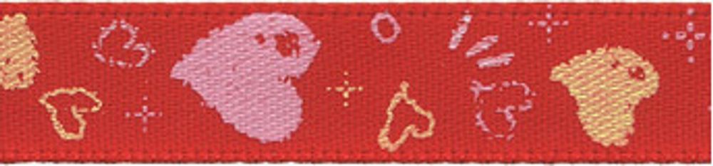 Лента атласная с рисунком 10 мм, 22.8 м, H34/026 сердечки/красный, Gamma ALP-103