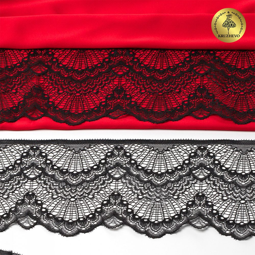 Кружево эластичное (стрейч) 100 мм, 30239/N, цв.170 черный уп.25м, Kruzhevo