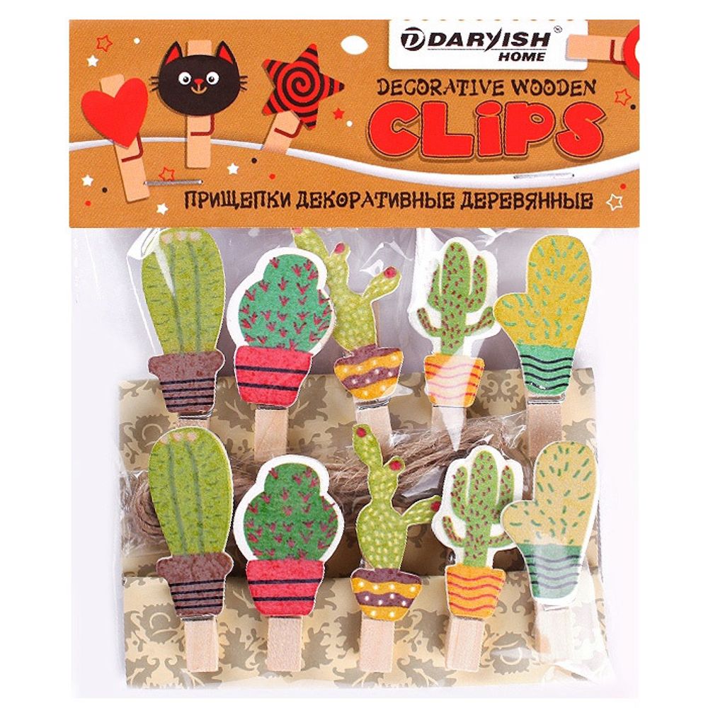 Прищепки декоративные деревянные 10 шт "Кактус"