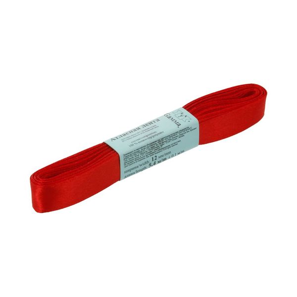 Лента атласная 1-сторонняя 12.0 мм / 10 шт по 5.4 метра, №112 т.красный, Gamma AL-12P
