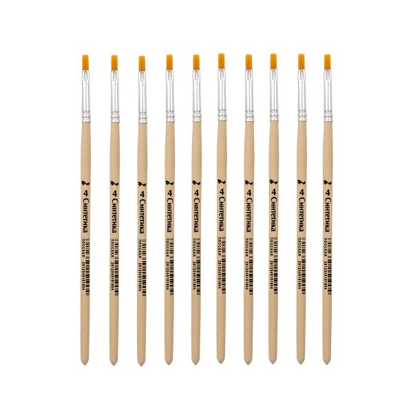 Кисть синтетика плоская прямая №4, 10 шт