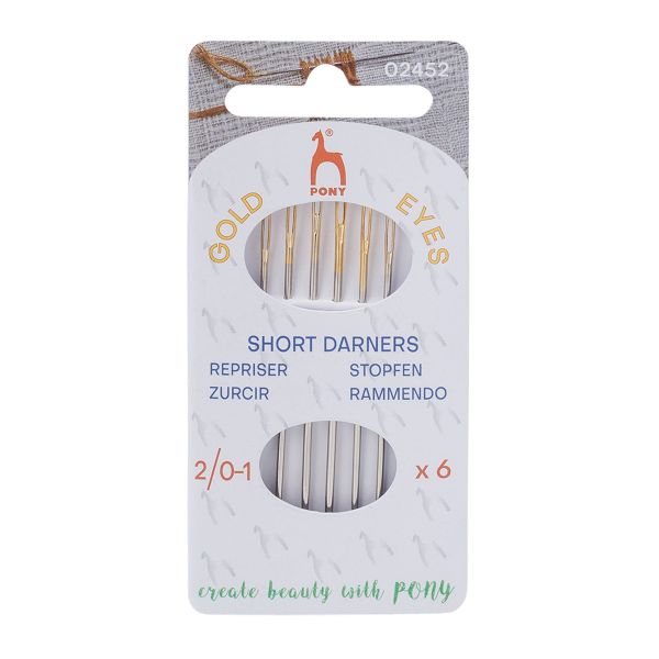 Иглы ручные для штопки короткие Darners №2/0-1 с золотым ушком, 6 шт, Pony, 02452