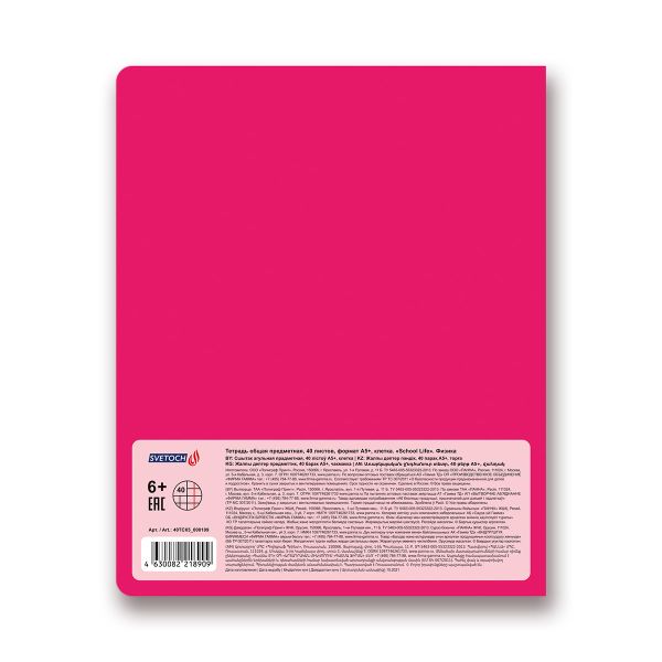 Тетрадь предметная School Life A5+ 40 л. на скобе, 10 шт, клетка, Физика 40ТСК5 000109, Светоч
