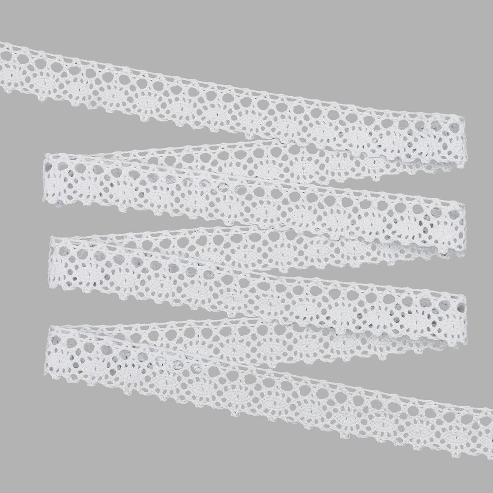 Кружево вязаное (тесьма) хлопковое 22 мм / 25 метров, одностор. (01 белый)
