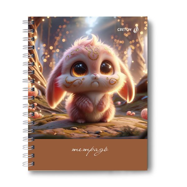 Тетрадь общая с твердой обложкой, матовая ламинация + выборочный лак A5 80 л. на гребне 65 г/м², белизна 100% 4 шт клетка, 01565 Пухлик, Светоч Т216