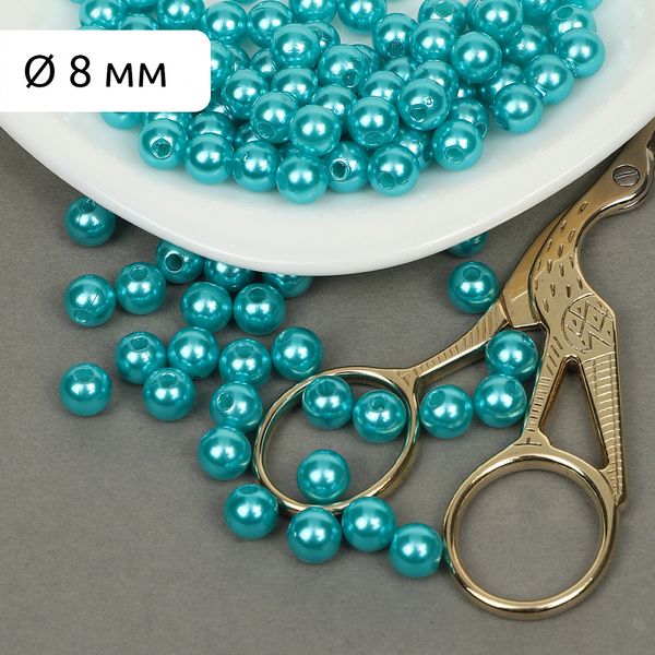 Бусины пластик (перламутр) ⌀8 мм, цв.099 яр.бирюзовый, уп.500г (2130 шт), Magic4Hobby