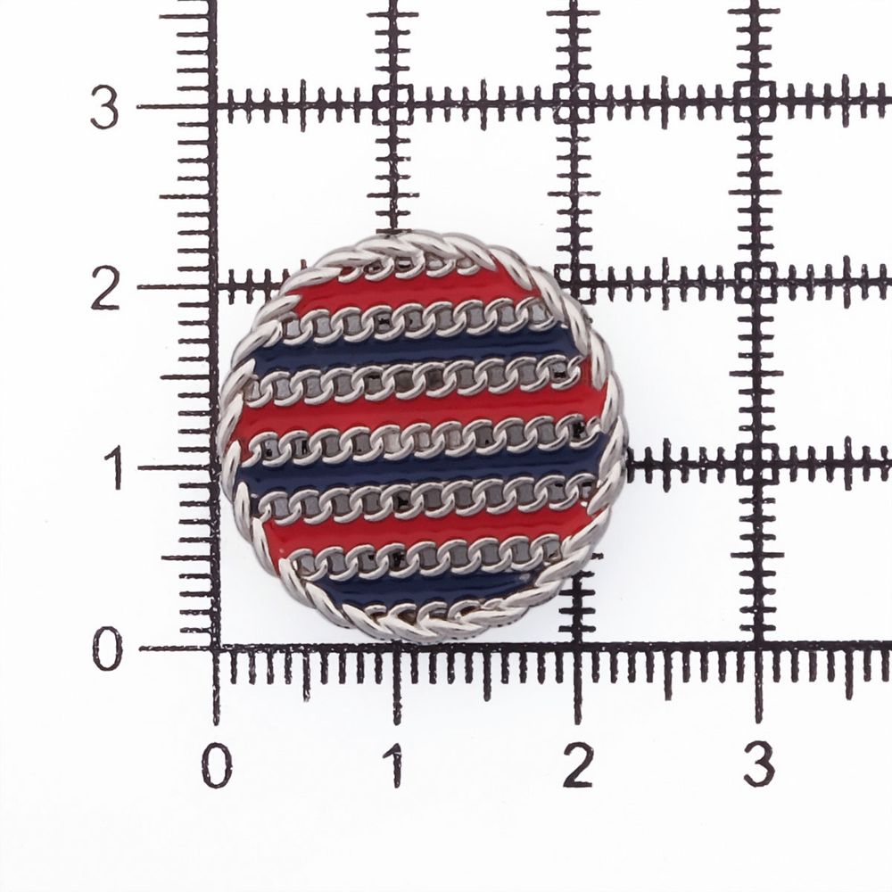Пуговицы на ножке Твидовая 36L (23мм), металл (Blue/Red (синий/красный/серебро)), ME-651, 36 шт