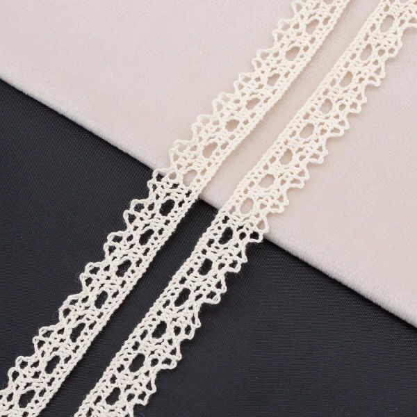 Кружево вязаное (тесьма) 12 мм / 10 метров, 90% х/б, 10% п/э, рис. 12.01.071, суровый, С3749Г17