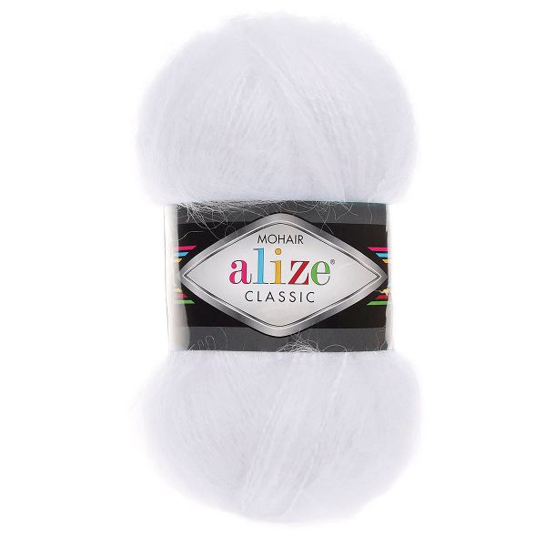 Пряжа Alize (Ализе) Mohair Classic New / уп.5 мот. по 100 г, 200м, 055 белый A